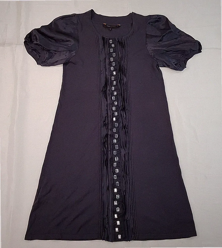 BCBG MAXAZRIA GRÖSSE XS DAMEN GRAU SEIDENMISCHUNG STRICK LEICHTES ETUIKLEID ETUIKLEID