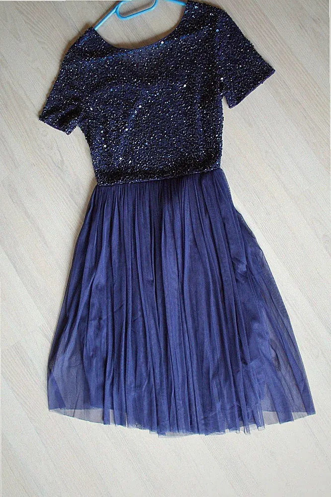 Beauut Abendkleid Cocktailkleid Brautmutter Gast dunkelblau Glitzer 38