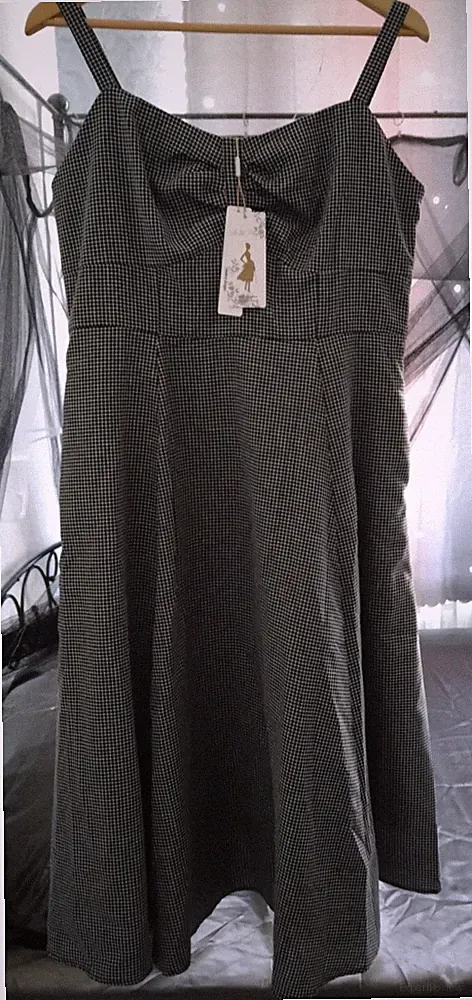 Belle Poque Damen Midikleid Schwarz Weiß Kariert Gr. XL A-Linie neu