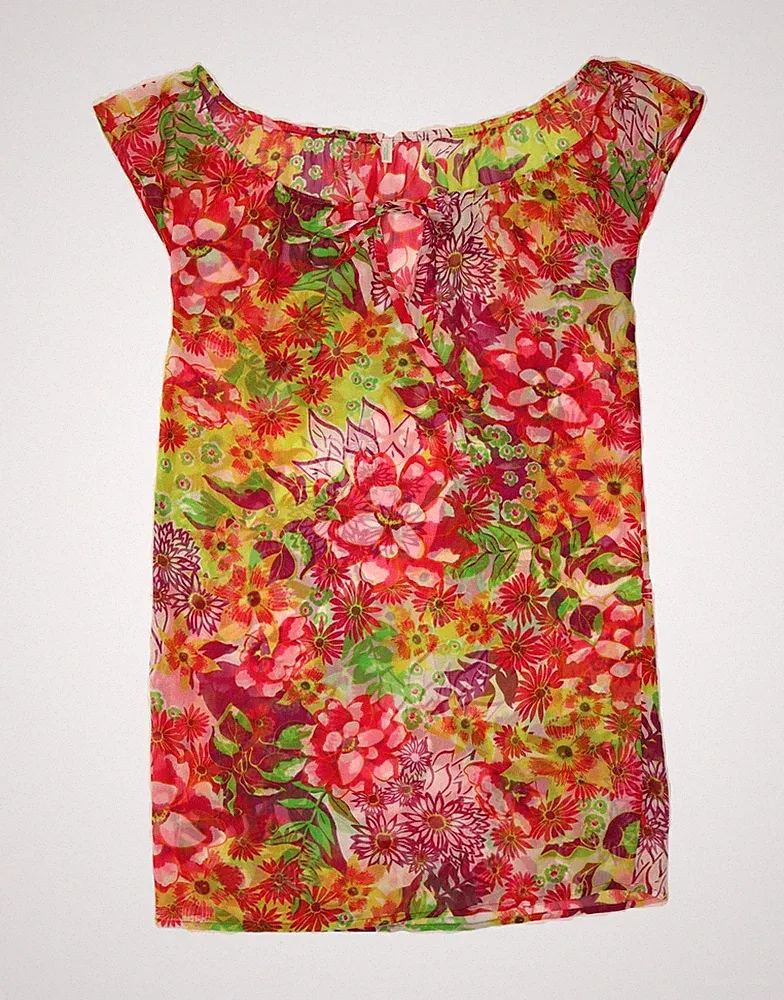 BENETTON Damen Etuikleid UK 14 Medium Mehrfarbig Blumenmuster CH09