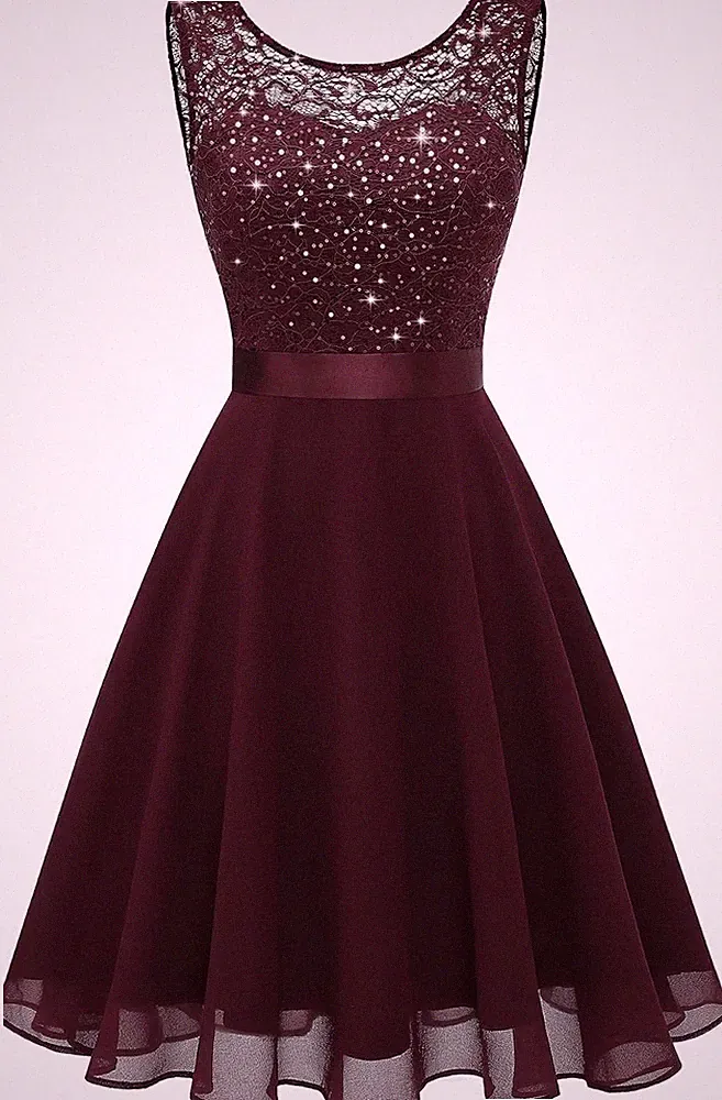 Berylove Hochzeitsgast Cocktail formell ärmellos Spitze kurz A-Linie Kleid