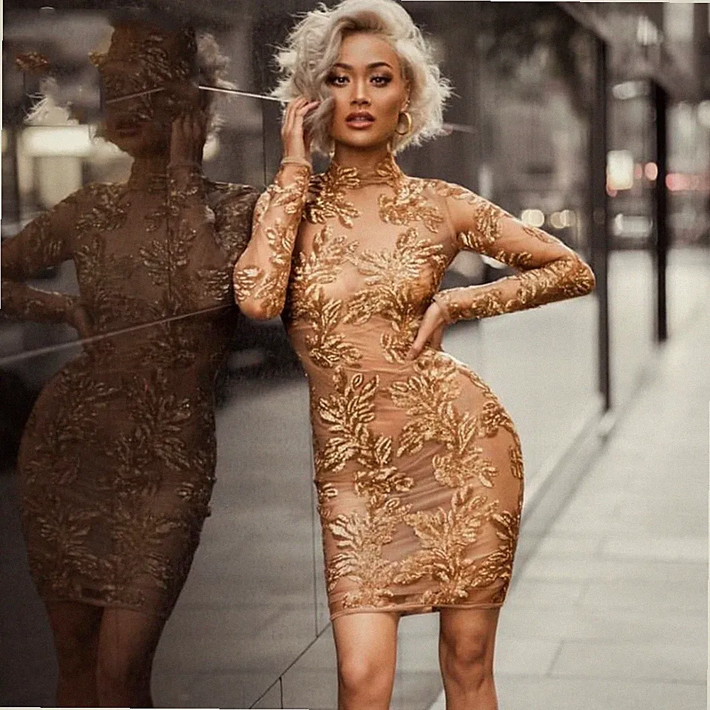 Besticktes Kleid Reißverschluss Tailliert Nude Pailletten Zeremonie Party Ball Pailletten Dress S