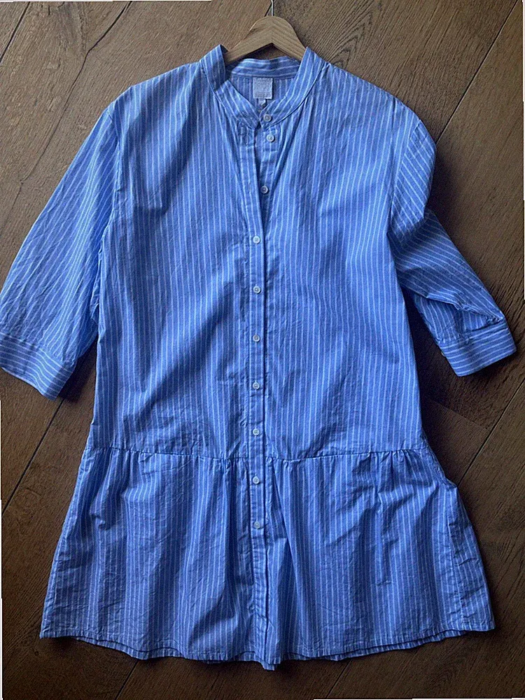 BETTER RICH Hemdblusenkleid midi, Volant, blau mit Streifen, XXL, UNGETRAGEN!