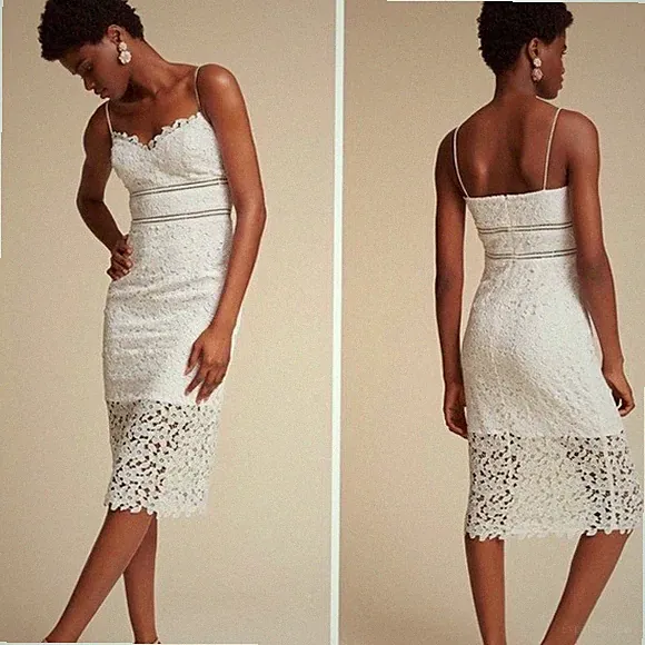 BHLDN Anthropologie Alessa Midikleid weiß Spitze Anlass Braut Party UK 8 US 4