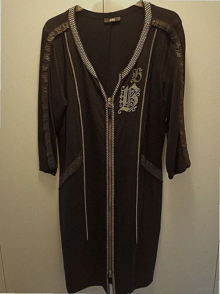 BIBA tolles Kleid Etuikleid Stretch Gr.42 schwarz Pailletten Logo TOP