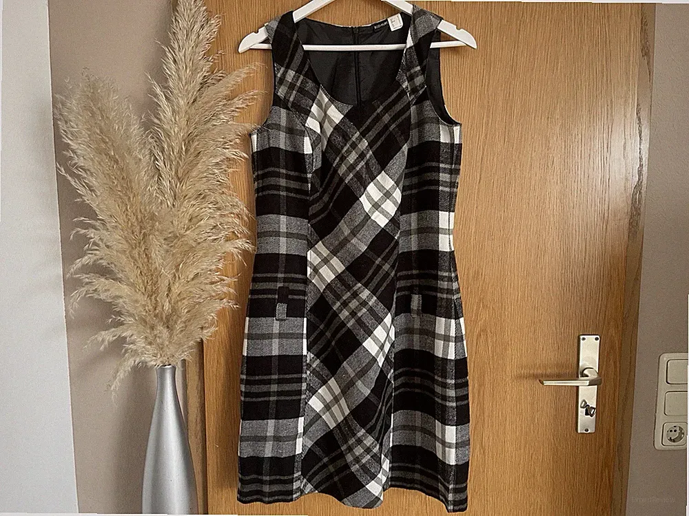 Bidyflirt Damen Flanell Kleid Gr. 42 44 schwarz weiß kariert leichte A-Linie Top