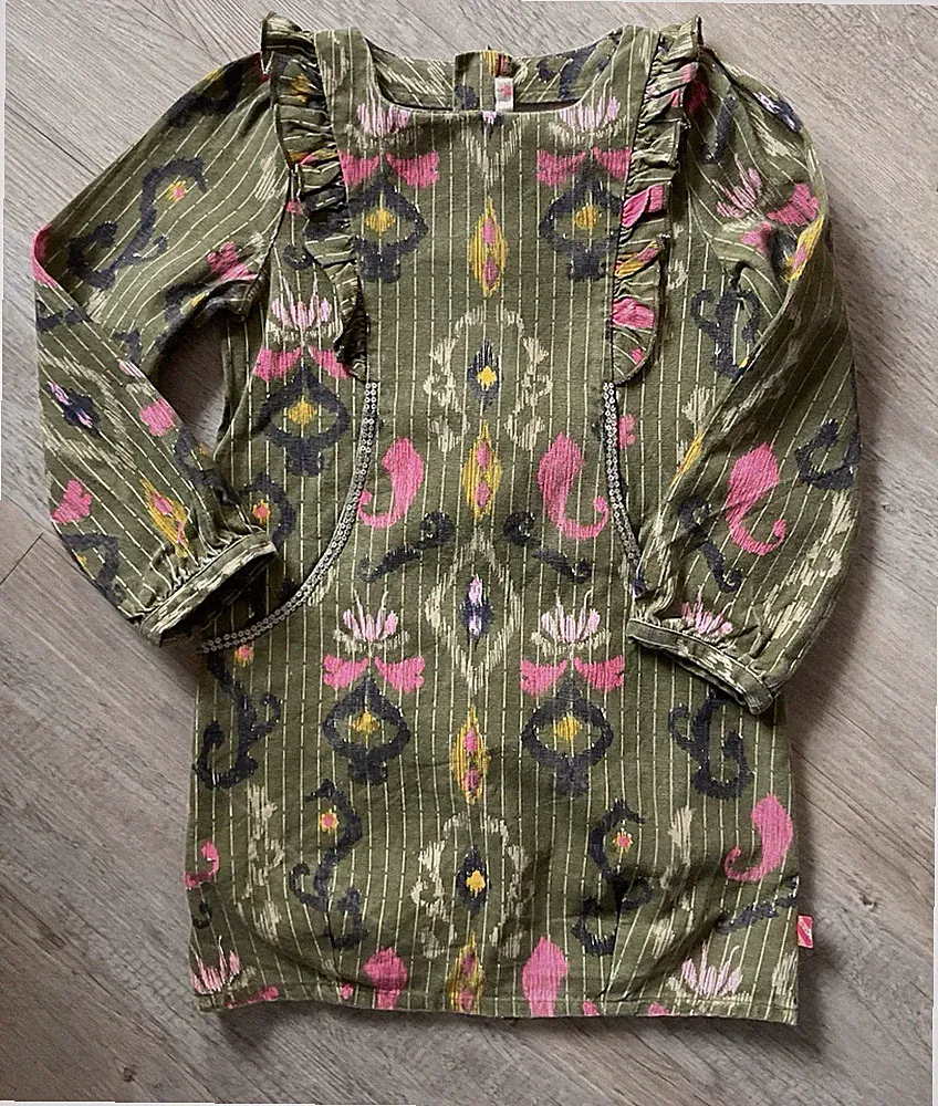 Billiblush, Kleid, Oliv Gemustert, Langarm, Baumwolle, Gr. 104
