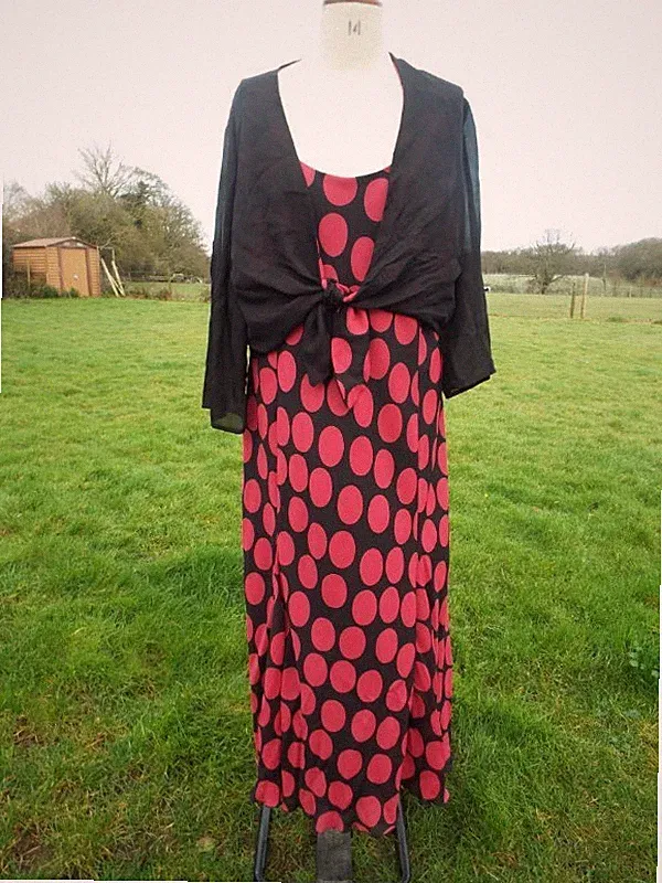 Black & Raspberry Occasion MOB Dress & Sheer Jacket Suit ELVI UK 26 Worn Once