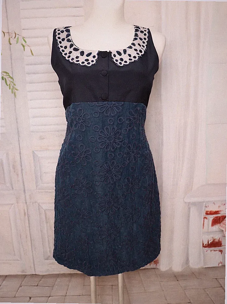 Blaues Yumi Kragen Casual Coktail Kleid Dress Dunkel Blau UK 14 D 40 EU 42