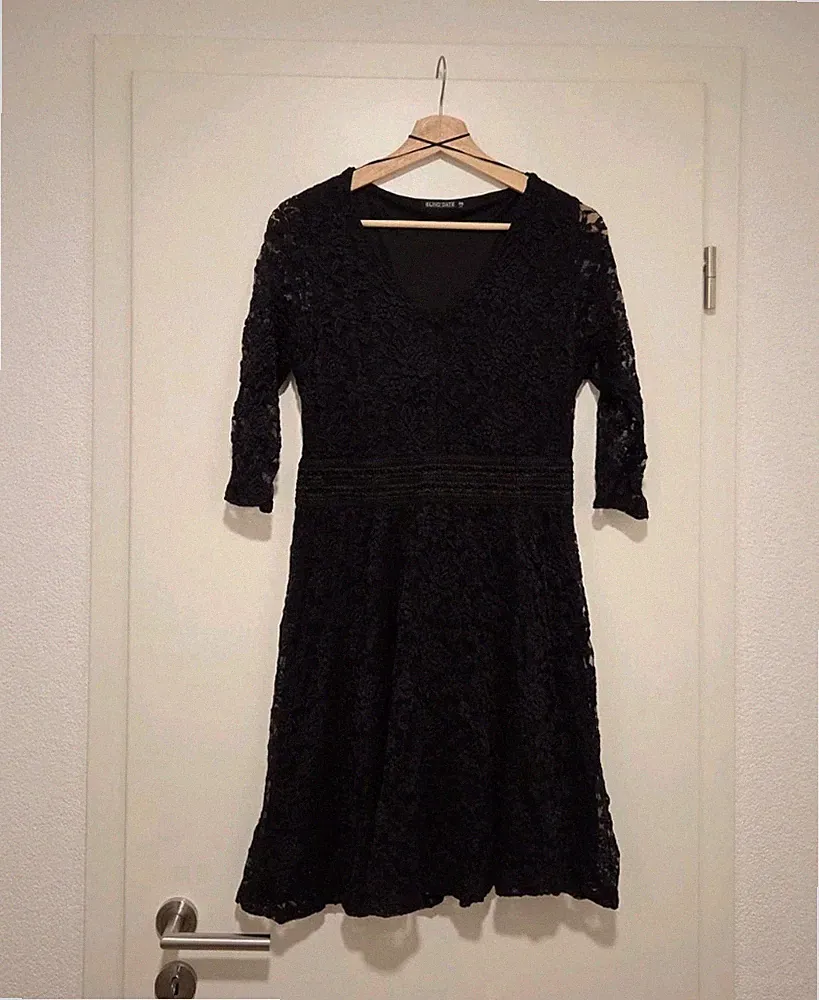 BLIND DATE Damen A-Linien-Kleid Spitze Schwarz Gr. 38 3/4 Arm Rundhals knielang