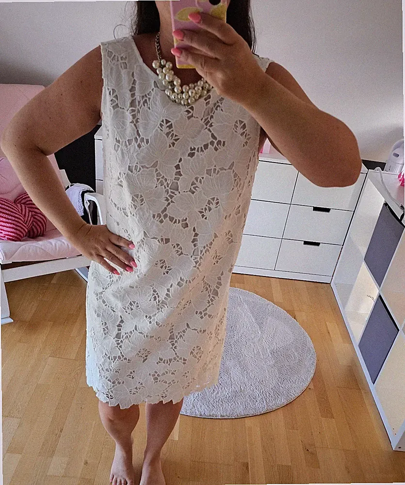 ♥ Blogger Mohito Minikleid Etuikleid A Linie Kleid creme weiß 40 42 Spitze NEU ♥
