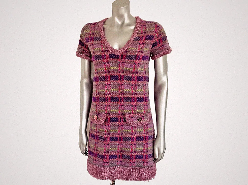 BLUMARINE BLUEGIRL Etuikleid Gr 36 NEU Violett Multicheck Bouclé 60s Style