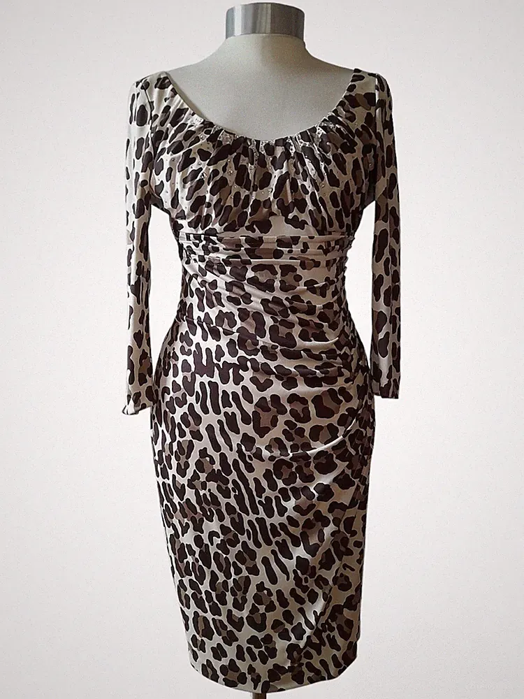 BLUMARINE Damen Kleid 100% Seide Leopard creme beige braun maurischer Kopf Gr. 44