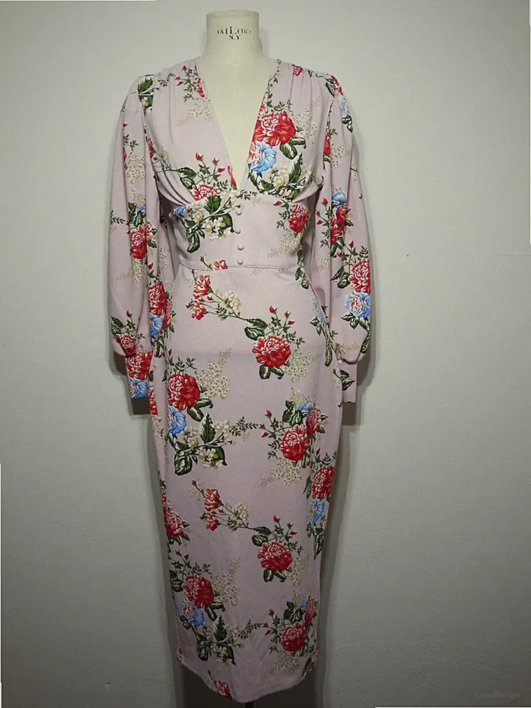 Blumen Kleid Etuikleid Stretchkleid Blumen Muster Rosa Rot Grün Gr M