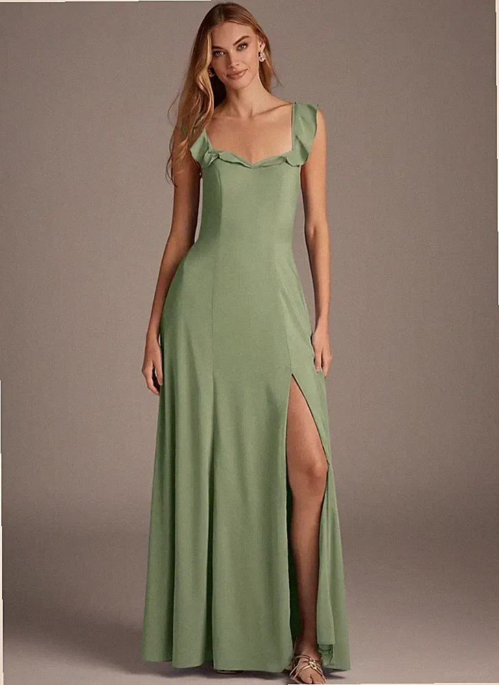 ​BNWT Azazie Arela Matcha Green Ruffle Maxi Dress Wedding Guest Prom Graduation