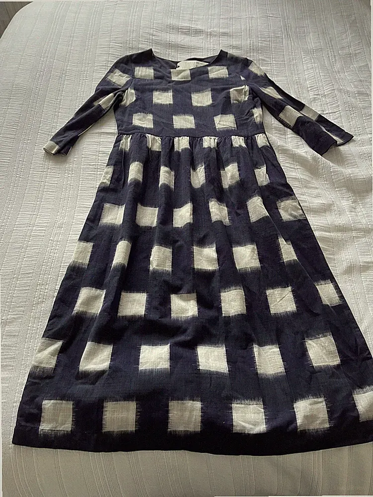 BNWT Seasalt Navy Blue White Hand Loom Vintage Style Midi Dress Size 8 £130