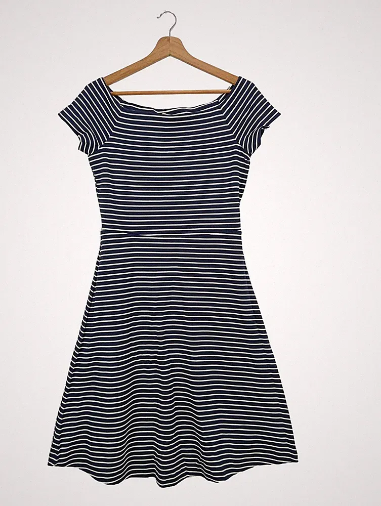 BODEN A-Linien Kleid Damen Kleid Gr. DE 34 dunkelblau-weiß Casual-Look