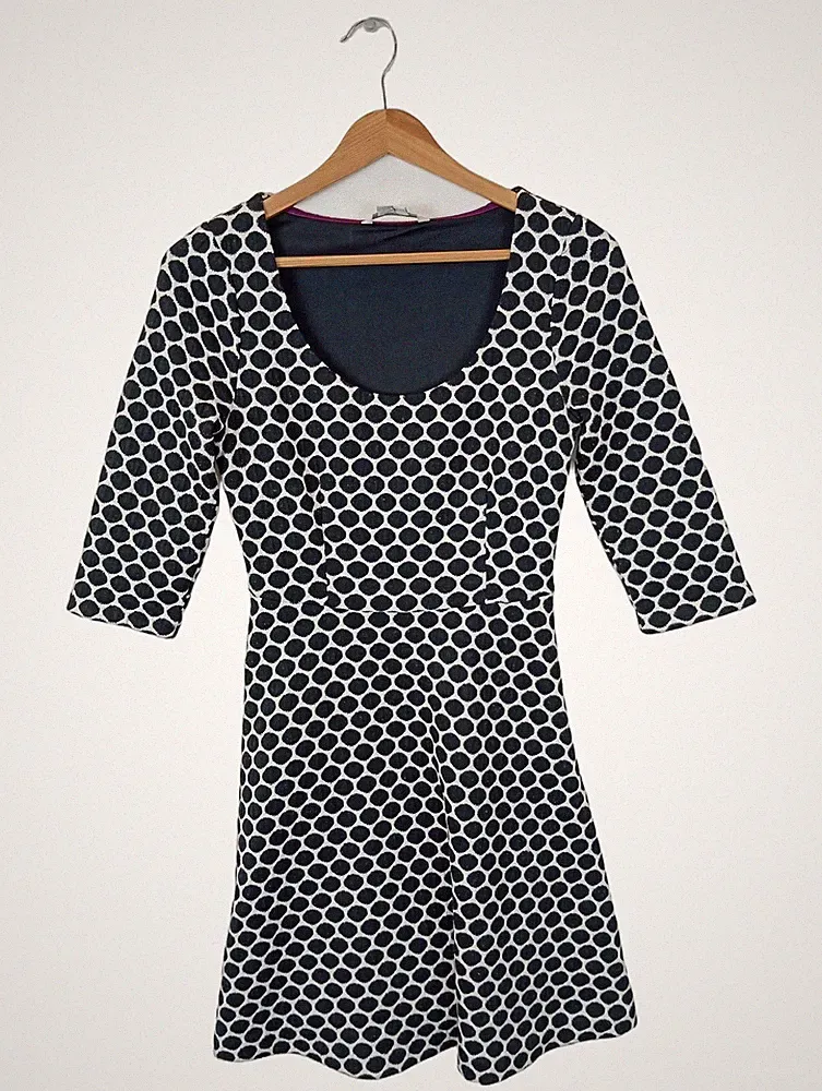 Boden A-Linien-Kleid Damen Midikleid Schwarz Punkte Gr. 34 XS Freizeitkleid