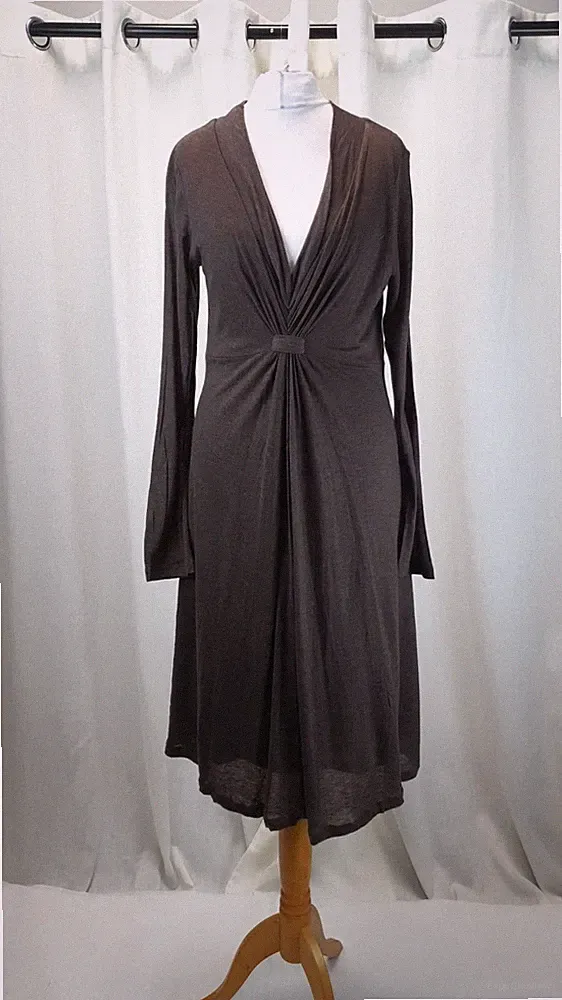 Boden braunes Jerseykleid tiefer V-Ausschnitt gedrehter Knoten 10R UK GEBRAUCHT CR067 JJ 03