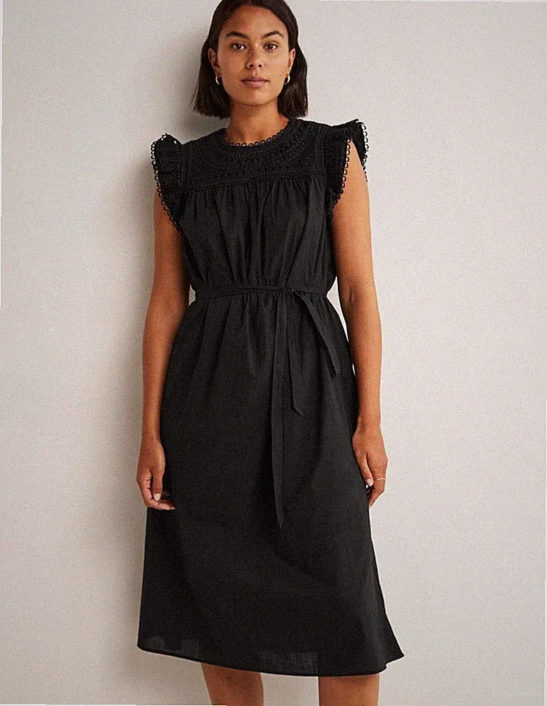 Boden - Broderie Detail Midi Kleid - Kleid mit Gürtel Sommer NEU - UK 14 EU 42