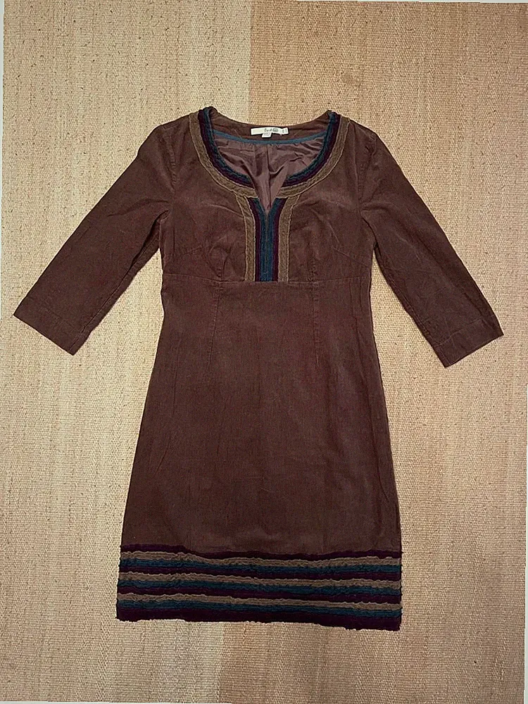 Boden Cordkleid Gr. 38 Braun A-Linie 3/4 Ärmel Baumwolle Top Zustand