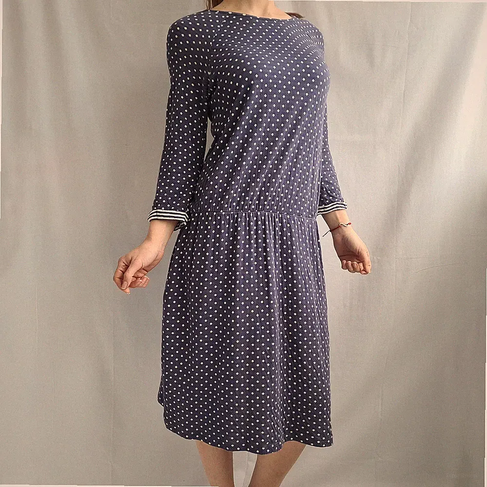 Boden Damen A-Linie Kleid Größe M Midi Tupfen Taschen Baumwollmischung Blau