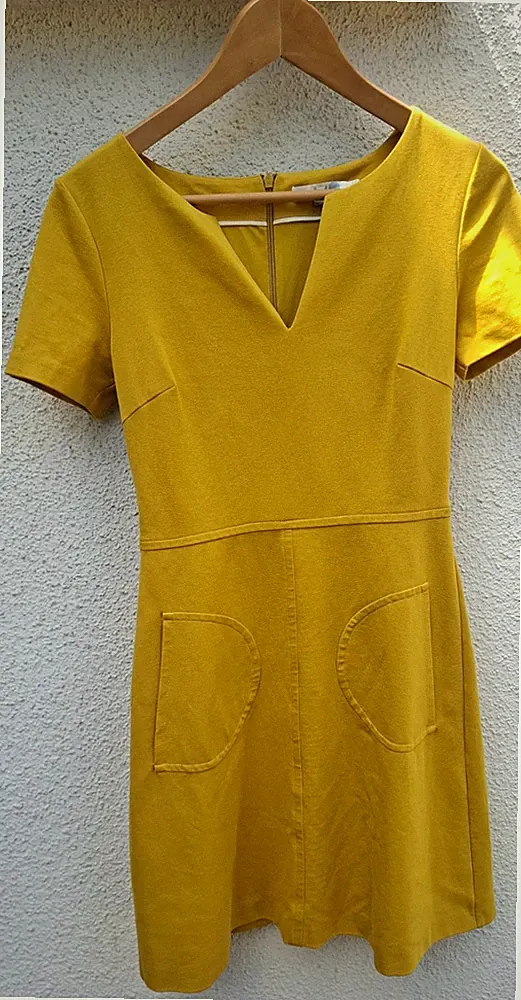 Boden Damen A-Linien Jersey Kleid Gelb UK 8 Kurzarm V-Ausschnitt Taschen