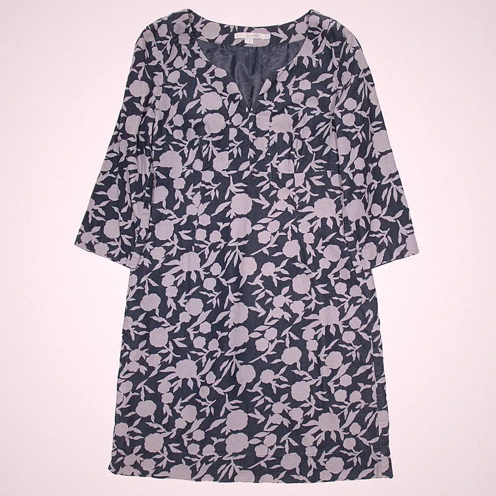 Boden Damen A-Linien Kleid Blau Floral Langarm Knie Länge UK 10