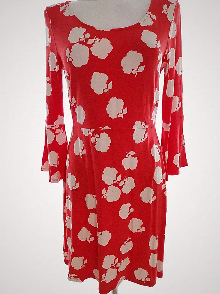 BODEN Damen A-Linien-Kleid Gr. 38 Rot Viskose 3/4 Ärmel Knielang Runder