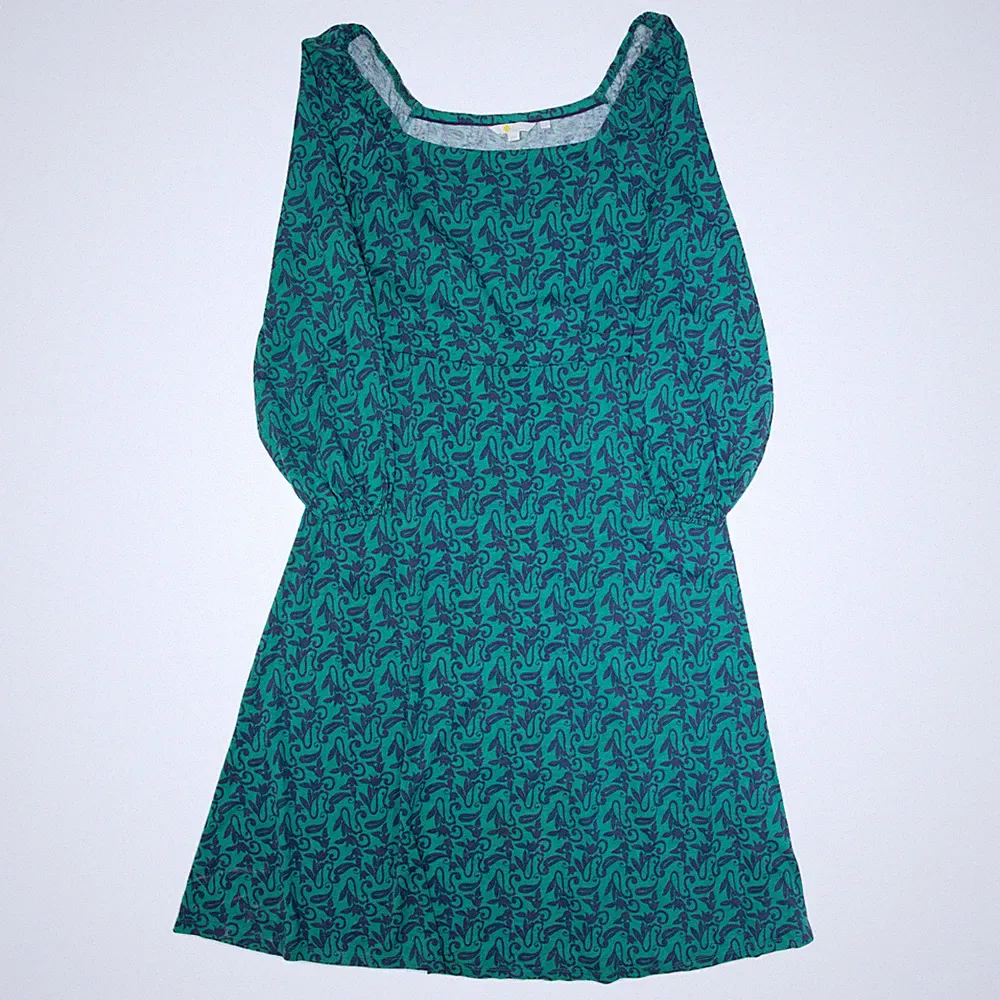 Boden Damen A-Linien Kleid Grün Verrücktes Muster Lange Ärmel Lang UK 14
