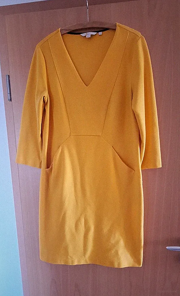 Boden Damen Etuikleid gelb knie lang V-Ausschnitt 3/4-Arm UK 14
