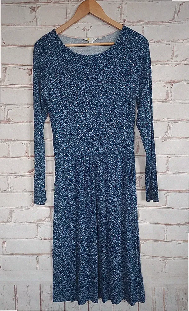 Boden Damen Kleid Dress Gr.D36 UK10L Blau Blumenmuster Langarm Viskose Elasthan