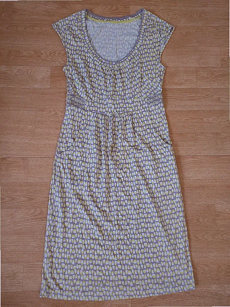 BODEN ENGLAND Sommerkleid 36/ S/ UK 10 knielang Kurzarm Taschen weiß gelb grau