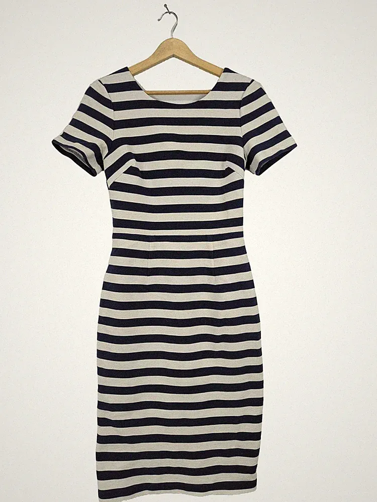 BODEN Etuikleid Damen Kleid Gr. DE 36 wollweiß-schwarz Elegant