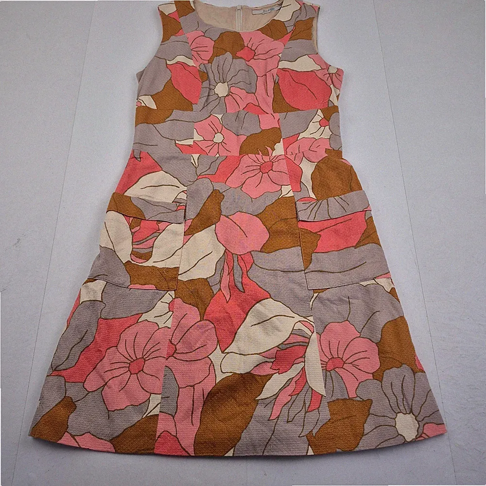 BODEN Kleid 10R Rosa Grau Damen Knielang Ärmellos Geblümt 100% Baumwolle