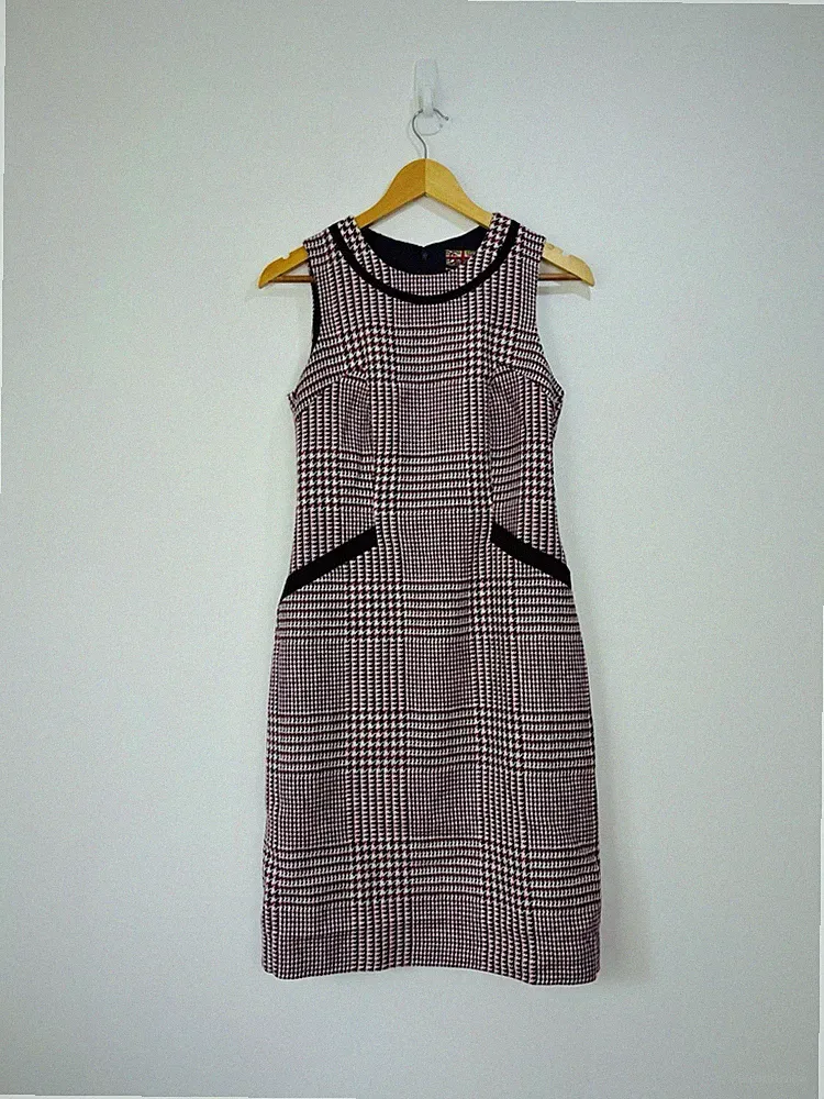 Boden Kleid Damen Größe 8 L rosa dunkelblau mini kariert Wolle Schürze Tweed groß
