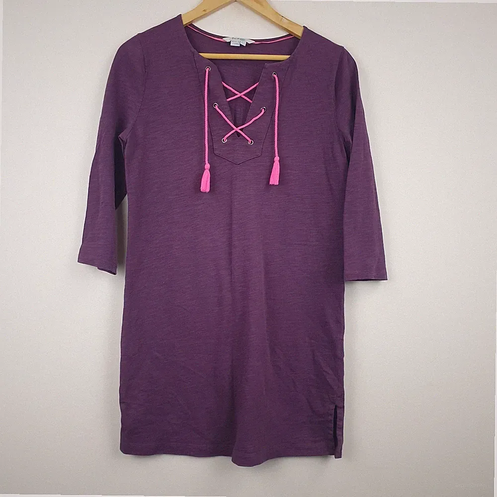 Boden Kleid Damen UK 10 lila Kreuz zum Binden Tunika Jersey knielang Boho
