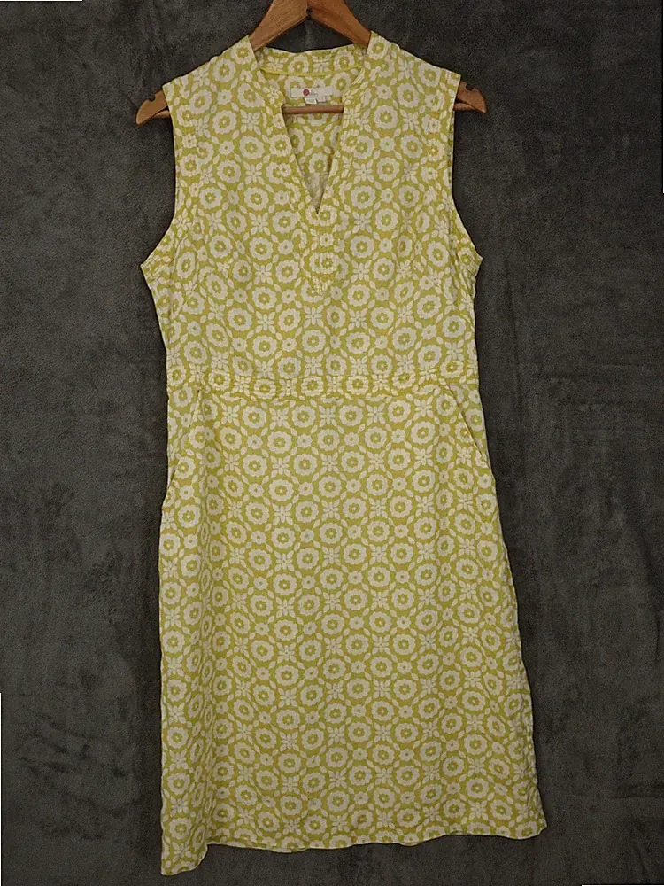 Boden Kleid Damen UK 14 Gelb Thea Viskose Etui Ärmellos Boho Chic Sommer