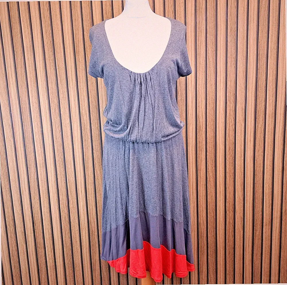 Boden Kleid Damen UK 16 Grau Koralle Colourblock Jersey Drop Waist Kurzarm