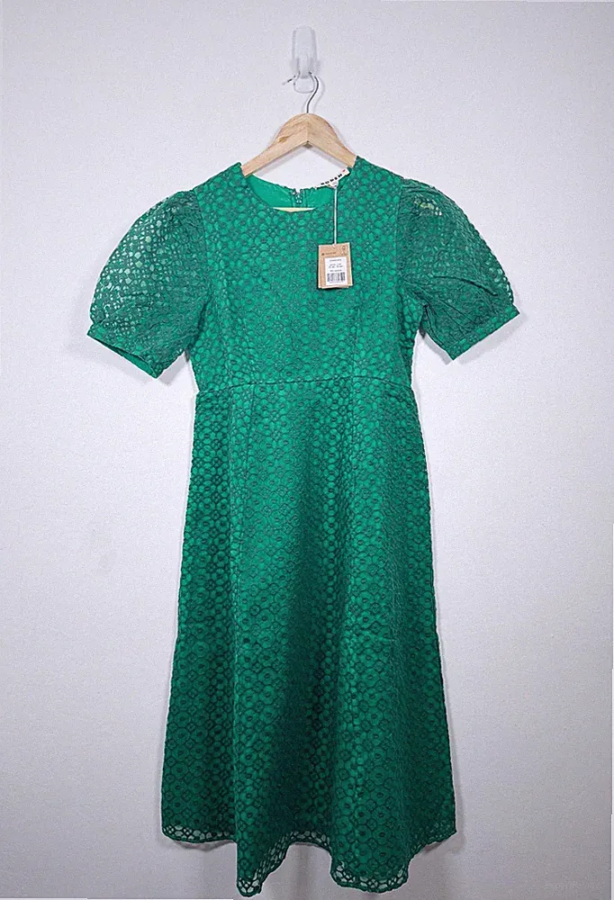 Boden Kleid Gr. 10 grün Organza Anlass Puffärmel Anlass Hochzeit Gast