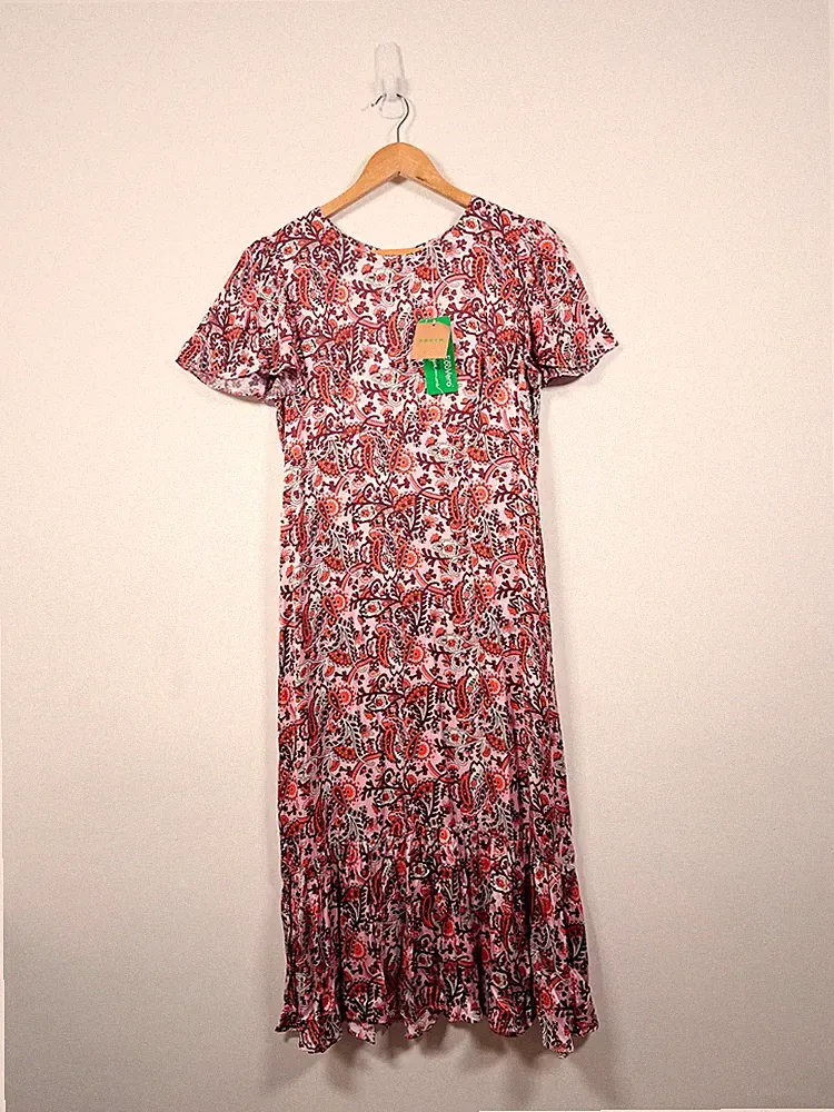 Boden Kleid Gr. 14 P Midi Satin Stufen Abend Party Urlaub Hochzeit Gast Neu