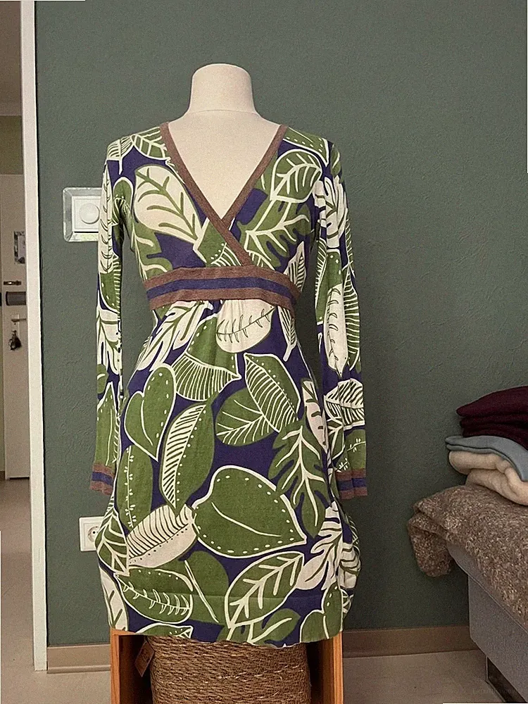 Boden Kleid Gr. 36 Grün Baumwolle A-Linie Langarm V- Ausschnitt Top Zustand