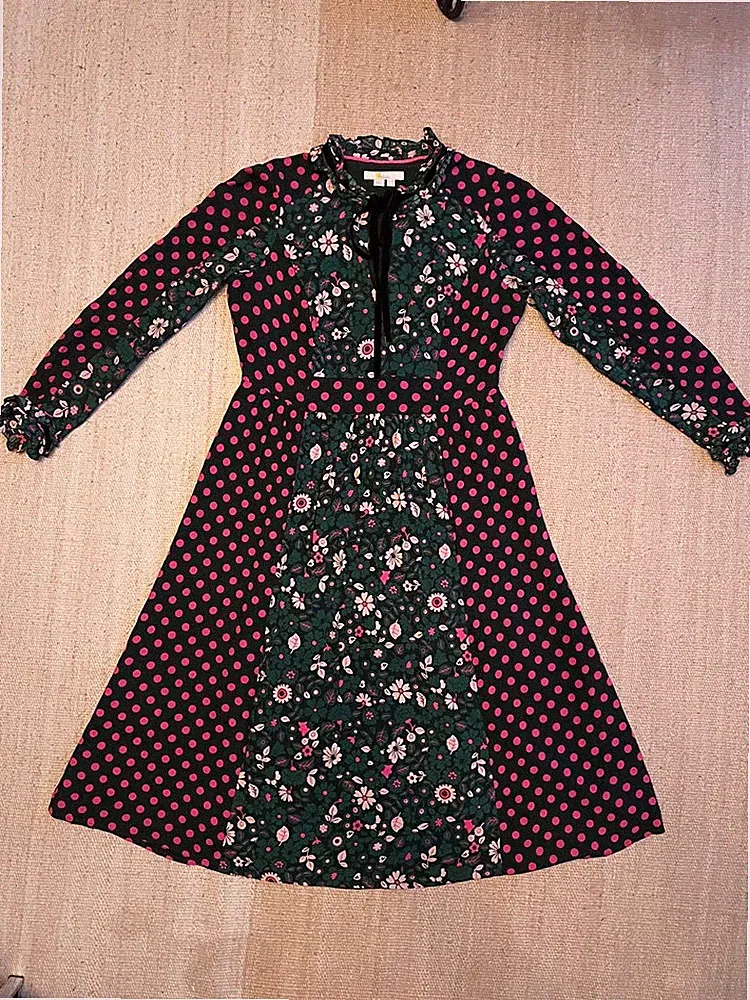 Boden Kleid Gr. 36 Viskose geblümt/gepunktet Langarm Top Zustand