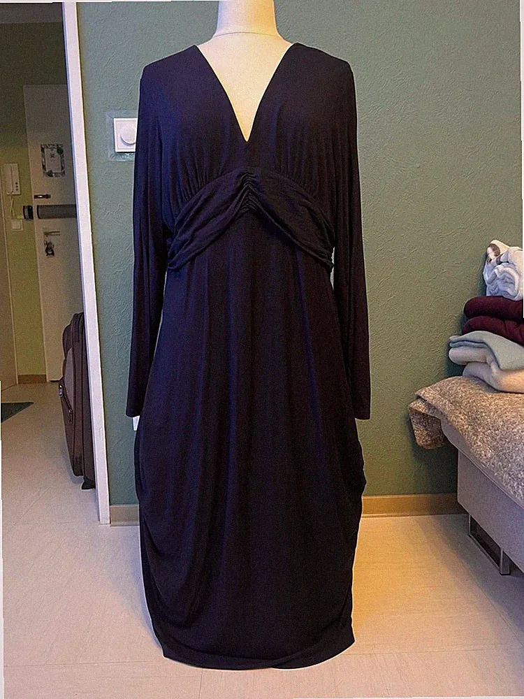 Boden Kleid Gr. 46 Blau Langarm Viskose V- Ausschnitt Top Zustand