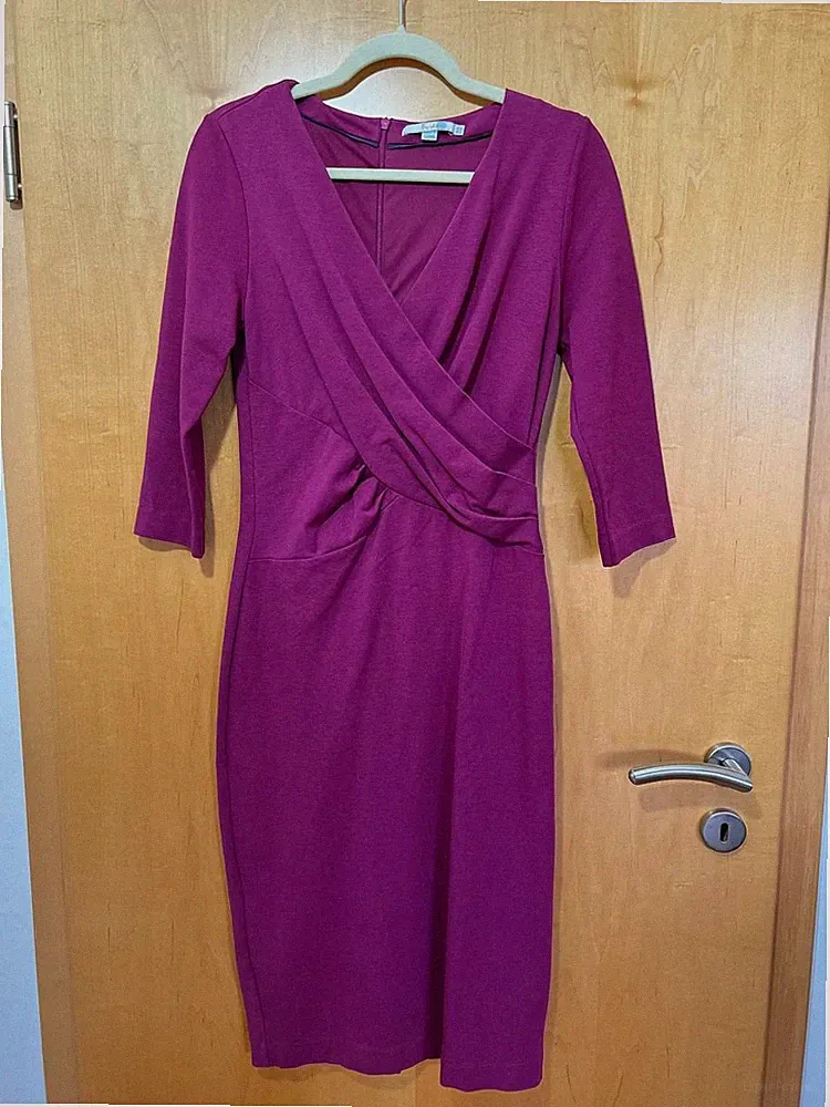 boden Kleid UK 12 L 38 L beere 3/4-Ärmel Drapierung knielang