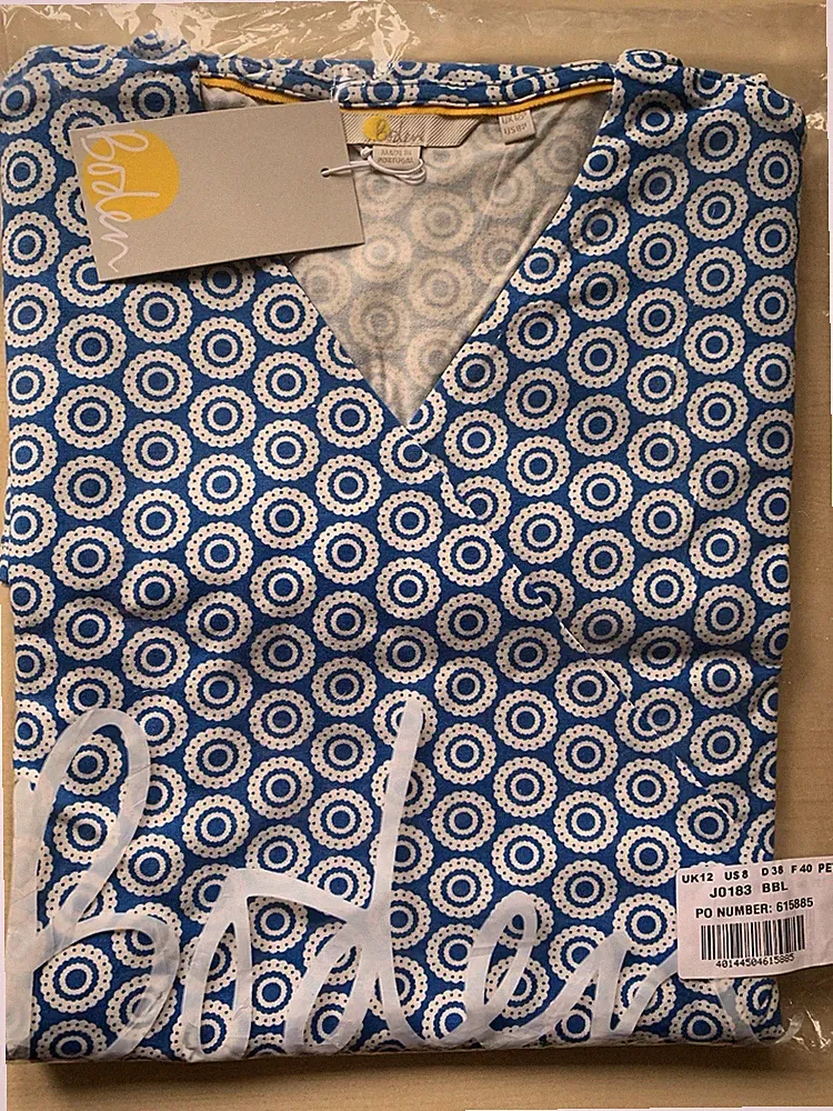 Boden Kleid Wickelkleid Jersey Gr. 38 UK12PET blauweißes Muster neu OVP