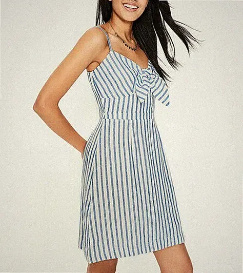 BODEN Leinenkleid Gr. 22 lang elfenbein & cyan gestreift Farbe W0356 B17 A