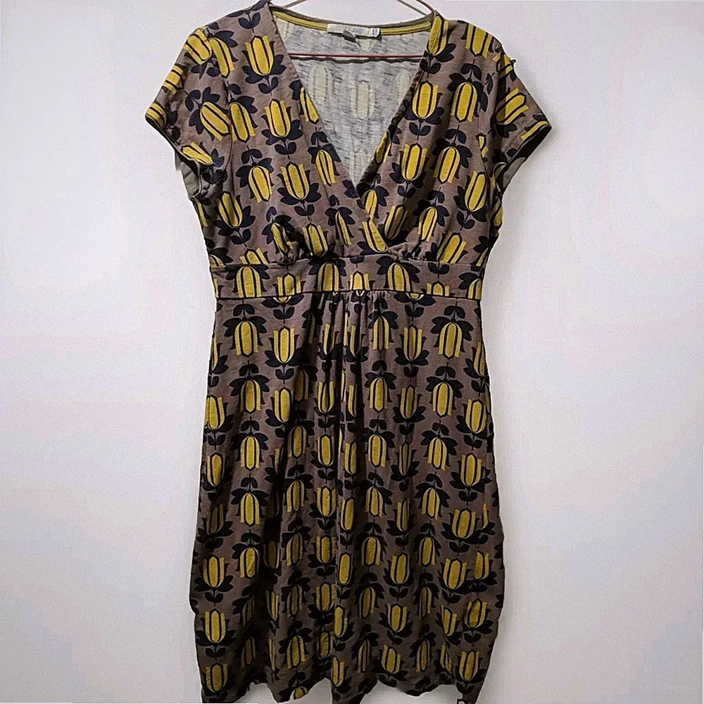 Boden Midikleid Tulpenmuster Jersey Empire-Taille Gr. 14R