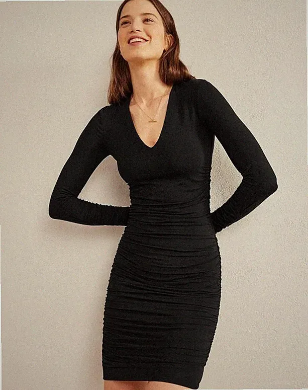 Boden - Ruched Body Jersey Mini Dress - Kleid Stretch Schwarz NEU UK 12 L EU 40