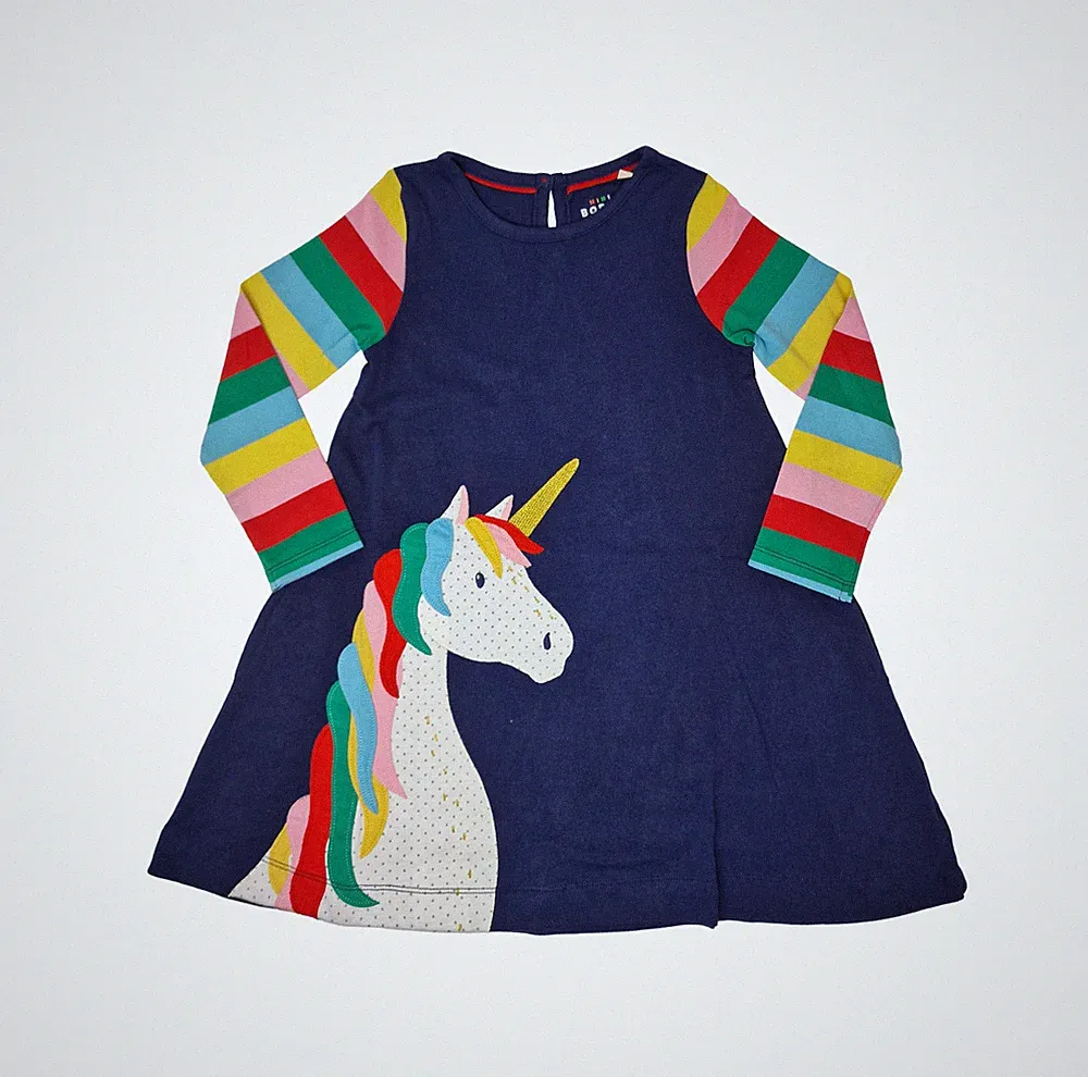 Boden Tunika Kleid Mädchen Einhorn Regenbogen blau Baumwolle 3-8 Jahre NEU